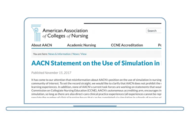 AACN Statement on the Use of Simulation in Nursing Education paper displayed on a laptop screen