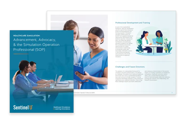 Advancement, Advocacy, & the Simulation Operation Professional (SOP) eBook cover and interior page spread