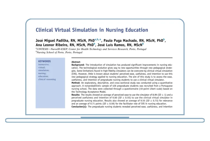 Clinical Virtual Simulation in Nursing Education paper displayed on a laptop screen