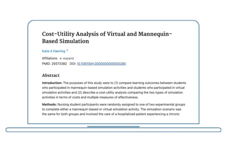 Cost-Utility Analysis of Virtual and Mannequin-Based Simulation paper displayed on a laptop screen