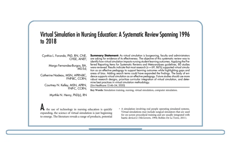 Virtual Simulation in Nursing Education: A Systematic Review Spanning 1996 to 2018 paper displayed on a laptop screen
