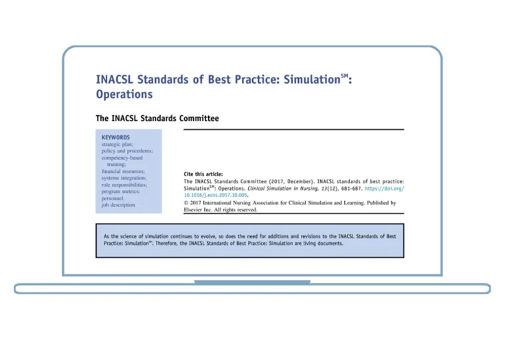 INACSL Standards of Best Practice: Simulation: Operations paper displayed on a laptop screen