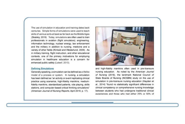 The Role of Simulation in Nursing Education paper displayed on laptop screen