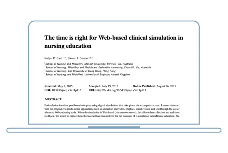 The Time is Right For Web-Based Clinical Simulations in Nursing Education paper displayed on laptop screen