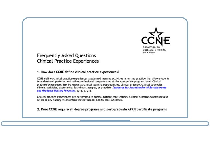 Frequently Asked Questions Clinical Practice Experiences article on a laptop screen