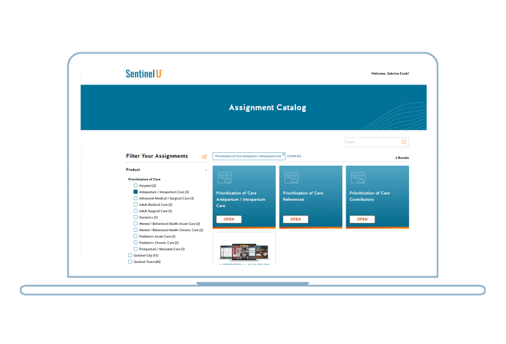 Assignment catalog screen on a laptop